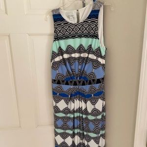 Donna Morgan Maxi Dress Multicolor Blue Green Black Print Size 8
